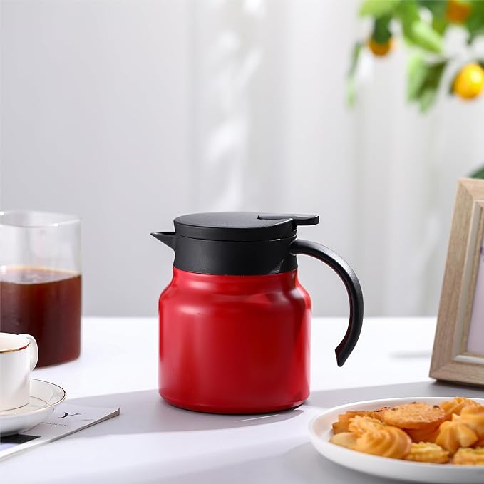 2 Pcs Thermal Coffee Carafe for Keeping Hot/Cold Stainless Steel Small Coffee Creamer Container Double Wall Vacuum Insulated Tea pot Beverage Dispenser for Milk Hot Chocolates(Red,27 oz)