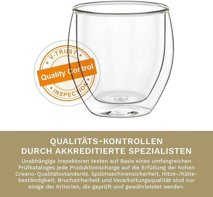Creano Double Wall Espresso Glasses 3.5 OZ, Insulated Glass Cups - 6X 3.5oz (100ml)