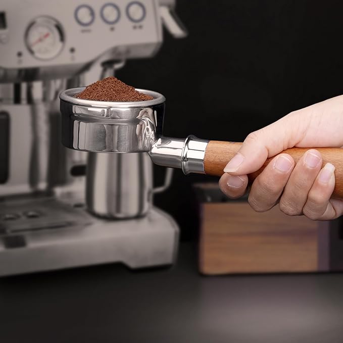 58mm Bottomless Portafilter 2 Ears - Fits Breville Oracle, Oracle Touch, Dual Boiler BES980XL BES990BSS BES920XL-Not for E61 groupheads-with Double Shot Filter Basket & Walnut Handle