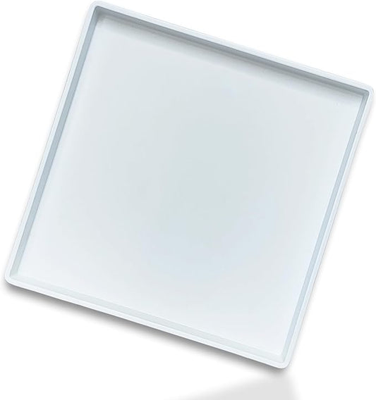 Square Tray for Organization, 11 Inch Plastic Serving Tray, Multi-Purpose Decorative Tray for Bathroom Countertop, Dresser, Ottoman & Coffee Table, Vanity Tray for Jewelry & Makeup, White