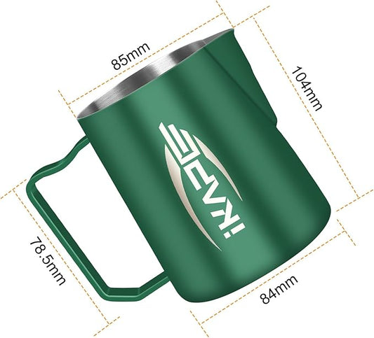 IKAPE Espresso Milk Pitcher, Espresso Steaming Pitcher with Sharp Spout for Espresso Barista Tool, 15.4 oz/450ml Milk Frothing Jug (Green)