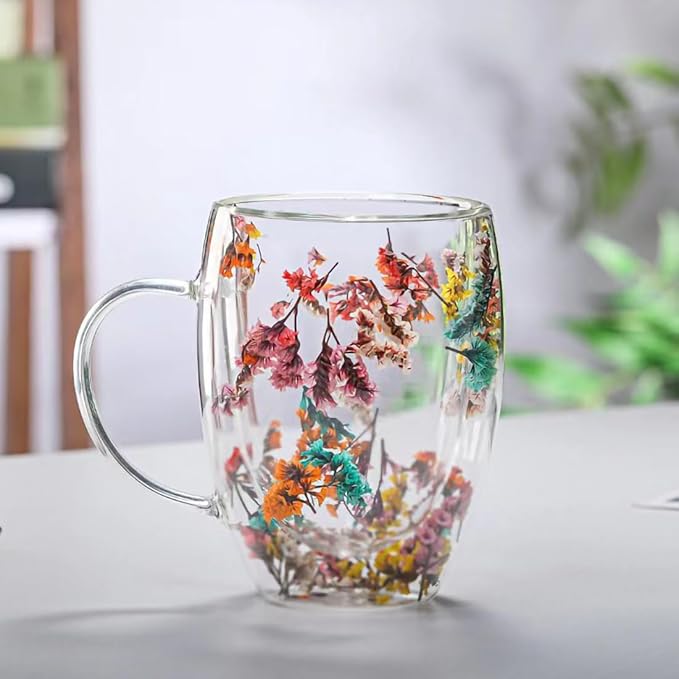 Double Wall Glass Coffee Mugs Set of 4 Espresso Cups for Cappuccino Tea Latte Cute Mug Insulated Glasses