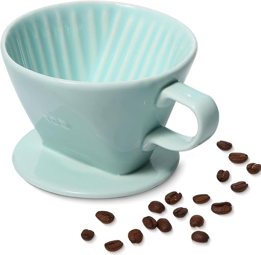 Pour Over Ceramic - Coffee Dripper Ceramic Coffee Maker with 3 Holes Flat Bottom, Porcelain Slow Filter Cone for Travel, Camping, Office, Home, Coffee Maker Brew, Green
