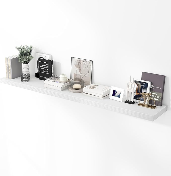 72 inch Floating Shelves for Wall, 12 Inch Deep Floating Shelf, Hanging Shelf with Invisible Brackets, Rustic Wooden Wall Shelves for Bathroom, Bedroom, Living Room,Farmhouse Set of 1,White