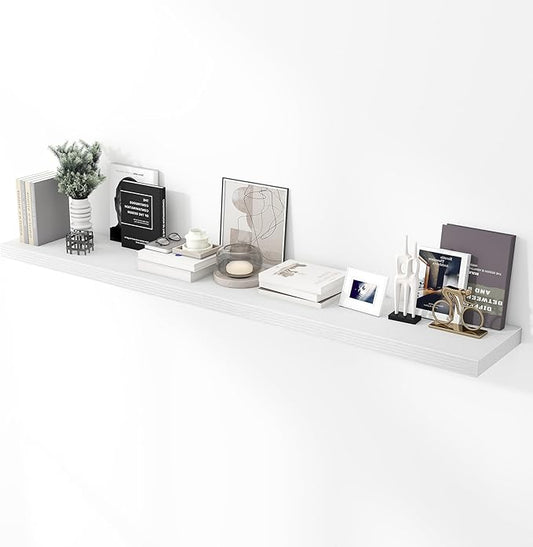 72 inch Floating Shelves for Wall, 12 Inch Deep Floating Shelf, Hanging Shelf with Invisible Brackets, Rustic Wooden Wall Shelves for Bathroom, Bedroom, Living Room,Farmhouse Set of 1,White