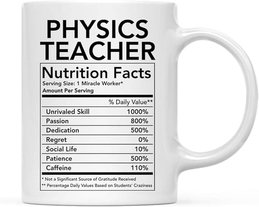 Andaz Press Funny 11oz. Ceramic Coffee Tea Mug Thank You Gift, Physics Teacher Nutritional Facts, 1-Pack