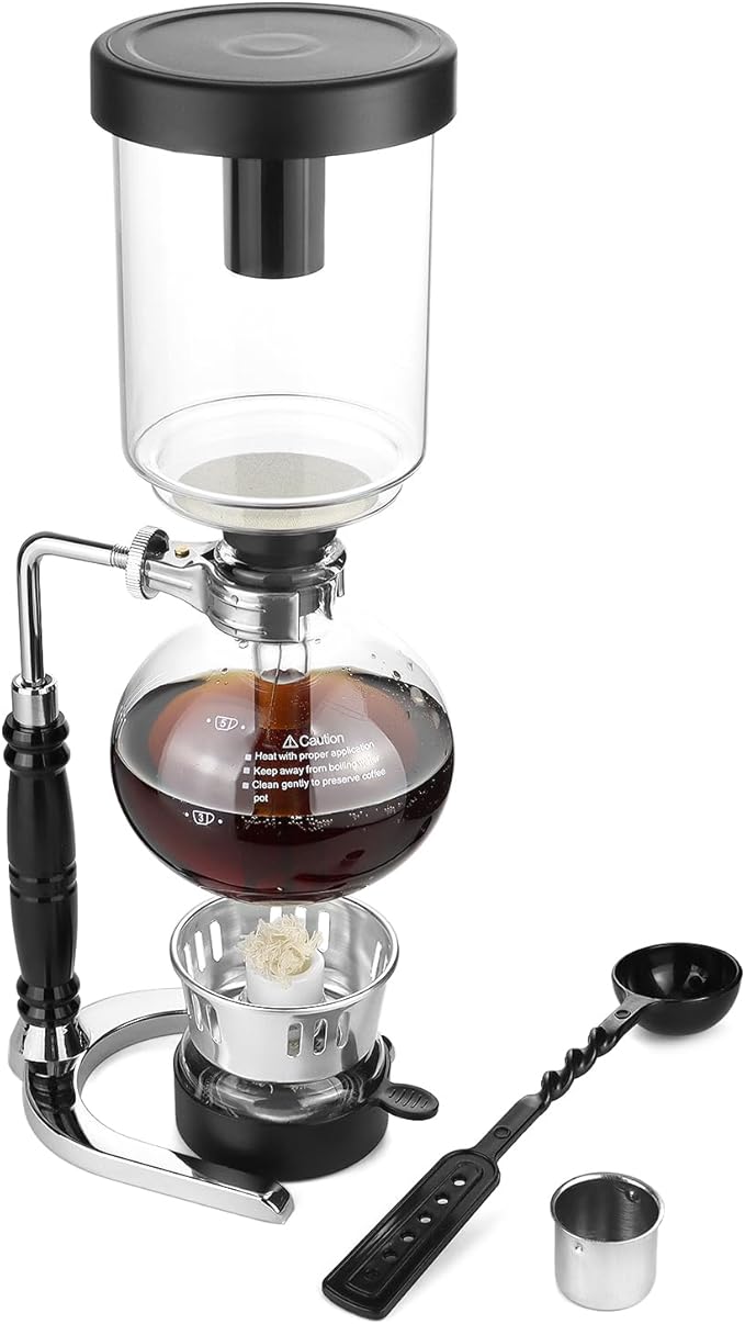 QWORK 5-Cup (600ml) Siphon Coffee Maker - Borosilicate Glass Syphon Brewer with Adjustable Buffer Clamp, High-Temperature Resilience, Tabletop Glass Siphon Pot for Coffee Aficionados