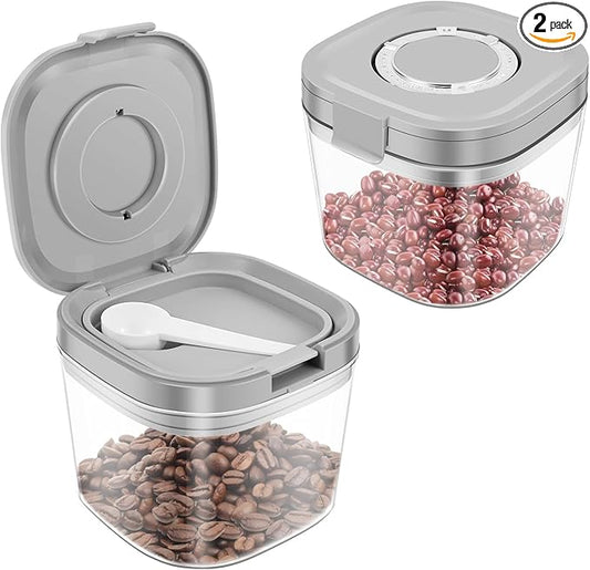 2pcs Airtight Coffee Canister, 27oz Coffee Storage Container with Scoop, Food Storage Jar for Grounds, Beans, Tea, Sugar, Flour, Cereal, 800ml