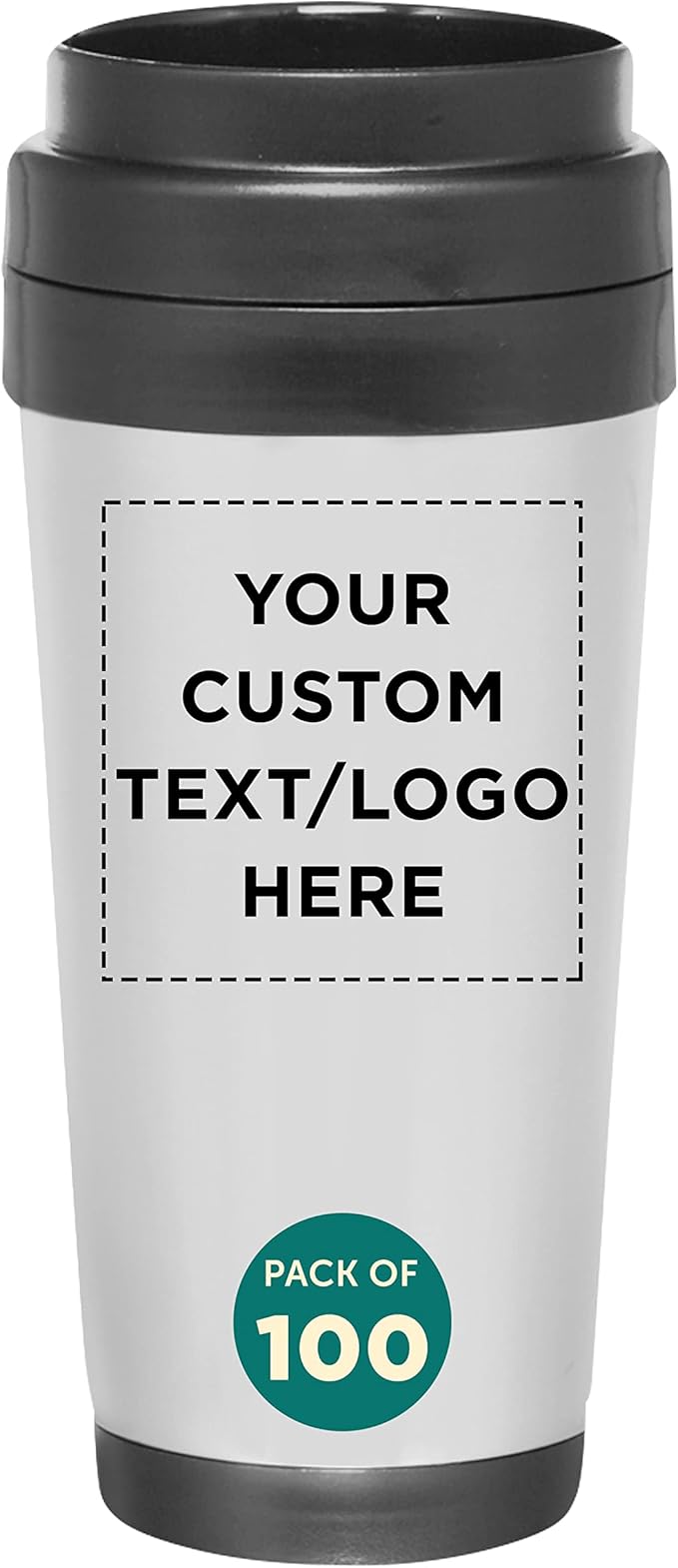 Custom Insulated Stainless Steel Travel Mugs 16 oz. Set of 100, Personalized Bulk Pack - Perfect for Iced Coffee, Soda, Other Hot & Cold Beverages - Stainless Steel