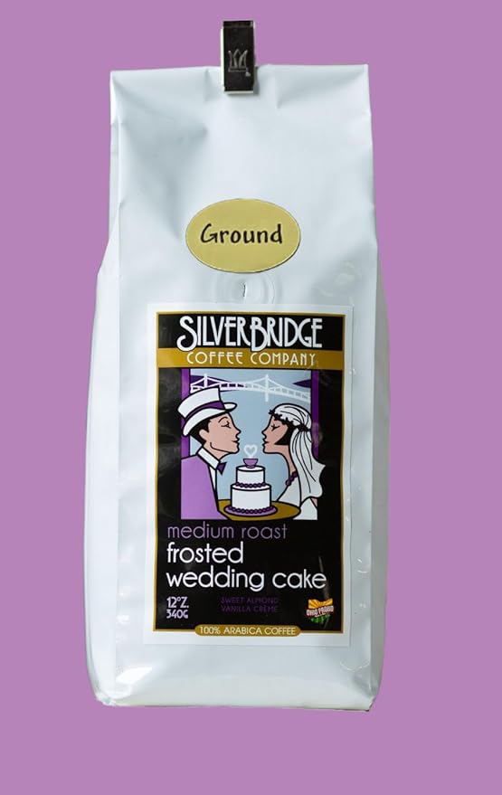 Silver Bridge Coffee Company Flavored Coffee Frosted Wedding Cake | 12oz Flavored Ground Coffee | Sweet Almond and Vanilla Creme Flavoring