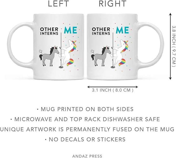 Andaz Press Funny Quirky 11oz. Ceramic Coffee Tea Mug Thank You Gift, Other Interns Me, Horse Unicorn, 1-Pack