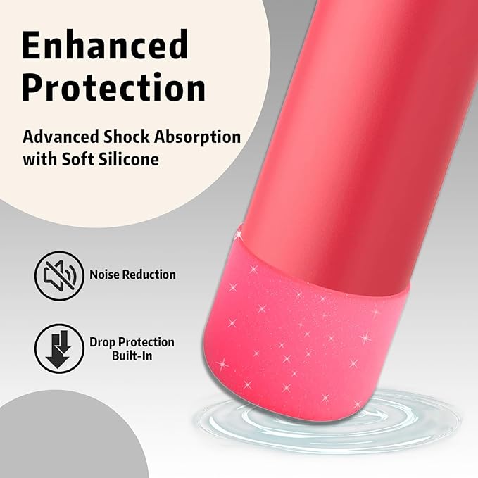 Silicone Boot for Owala 24oz Water Bottle – Anti-Slip Protective Cover, Bottle Boot, Base Cover Compatible with FreeSip, Sleeve for Stainless Steel Tumblers (Glitter Rose Red, 24OZ)