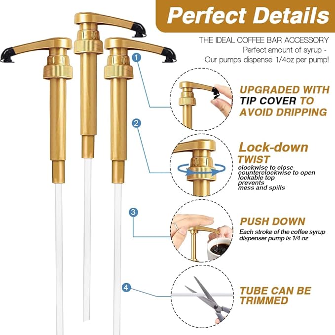 12 pcs Syrup Pumps with Cap to Avoid Dripping, Leak Proof Coffee Syrup Dispenser, Fits 25.4 Oz/750ml Coffee Flavoring Syrup Bottles, Great for Home & Coffee Bar Drinking Mixes, Cocktails, Beverage