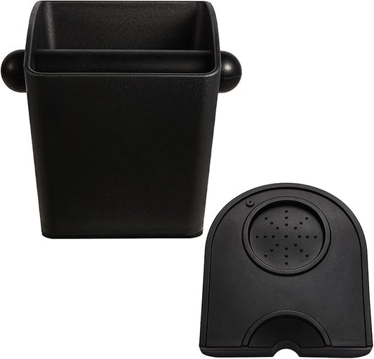 Knock Box Square High Sidewall Design Espresso Knock Box Tamping Mat Espresso Machine Accessories Set of 2 with Removable Knock Bar and Anti-Slip Base for Home Office Espresso Accessories