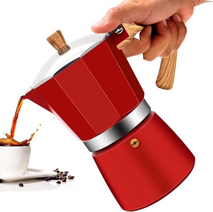 Vaolvpant 12 Cup Aluminum Moka Pot Classic Stovetop Espresso Coffee Maker 600ml 20oz Coffeemaker Percolator Mocha Pot Greca Coffee Maker Cafe Makers for Italian and Cuban Café Brewing Red