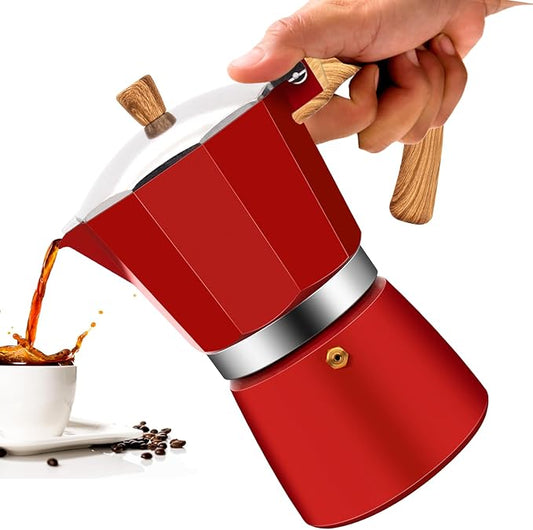Vaolvpant 9 Cup Aluminum Moka Pot Classic Stovetop Espresso Coffee Maker 450ml 15oz Coffeemaker Percolator Mocha Pot Greca Coffee Maker Cafe Makers for Italian and Cuban Café Brewing Red