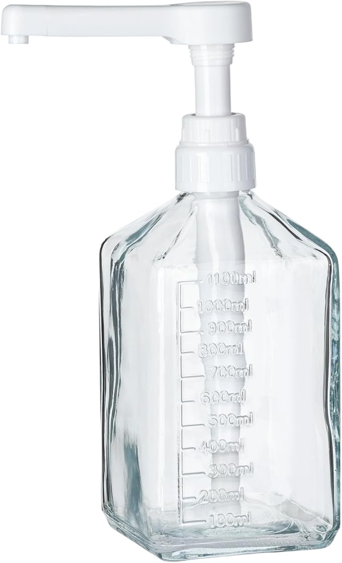 Uceoo Coffee Syrup Dispenser, Glass Syrup Bottle With Plastic Pump, 37 Oz Large Capacity Square Syrup Pump Dispensers for Coffee Bar, Simple Clear Pump Bottle for Honey, Condiments, Salad Dressings