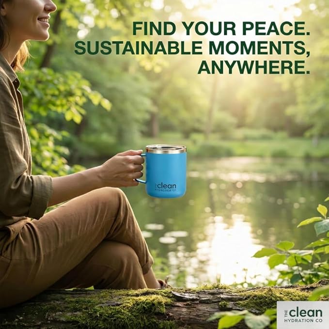 Coffee Mug Travel Mug Insulated 12 Oz | Ceramic Lined Travel Cup with Lid | Reusable Office Mug Double Wall Vacuum Eco-Friendly BPA-Free (Aqua)