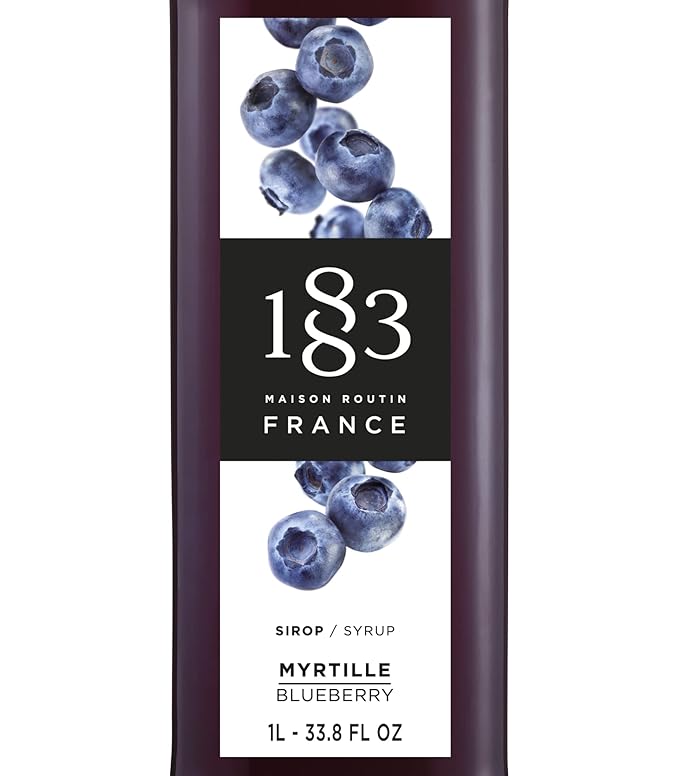 1883 Blueberry Syrup for Drinks, Made in France, 1 Liter Glass Bottle