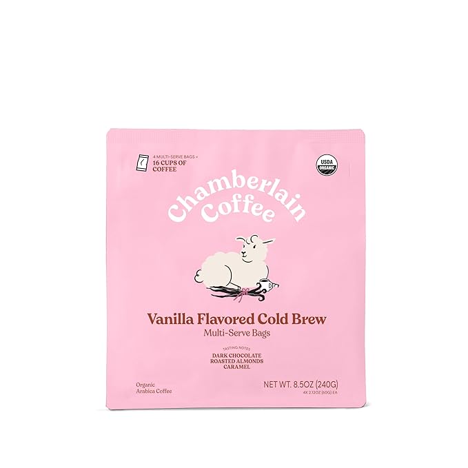 Chamberlain Coffee Fluffy Lamb Vanilla XL Cold Brew Bags - Premeasured, Ready to Brew Coffee Packs - Contains 4 XL Cold Brew Bags, Makes 4 Cups of Coffee Per Bag - 8.5 Oz