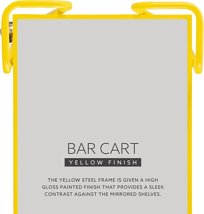 Gina Yellow Mid Century Bar Cart with Mirrored Shelves by Linon
