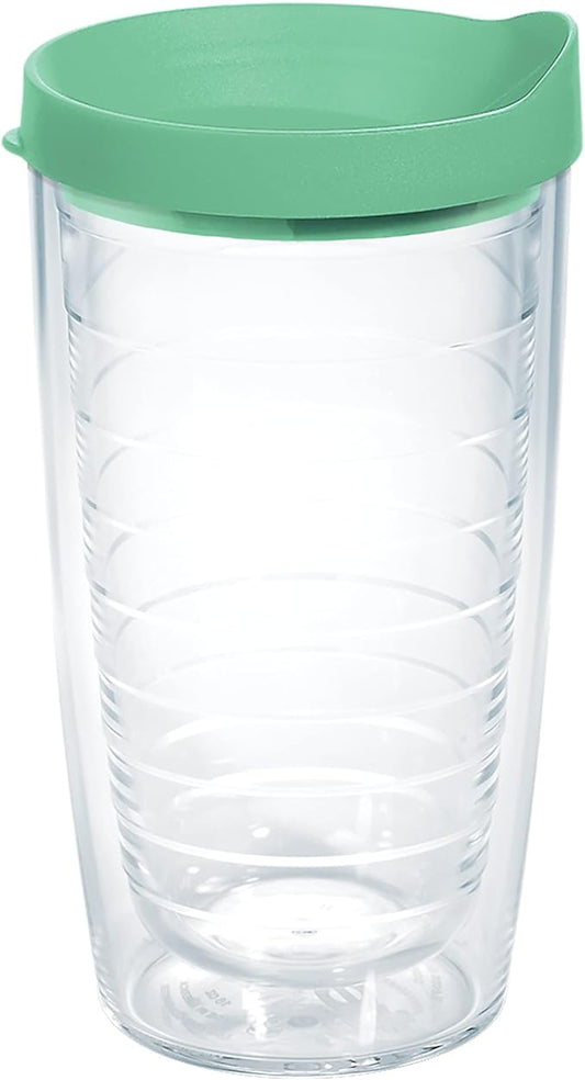 Tervis Clear & Colorful Lidded Made in USA Double Walled Insulated Tumbler Travel Cup Keeps Drinks Cold & Hot, 16oz, Mangrove Green Lid