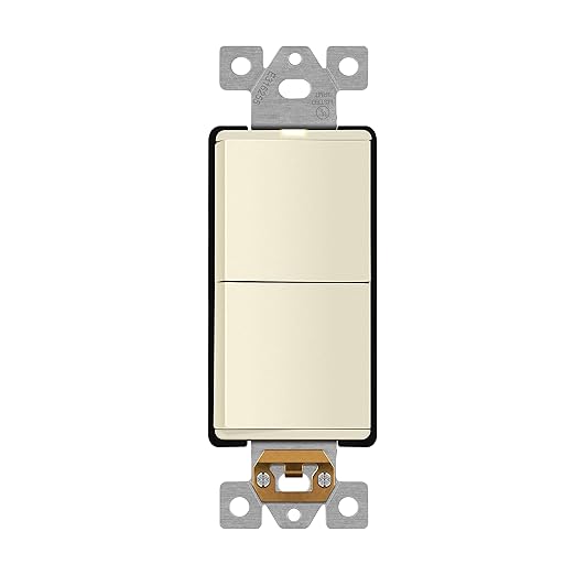 LIDER Minimalist Design Matte Finish Lighted Double Switch, Combination Frameless Decorator Switch with Locator Light, Ground Terminal, Single Pole, 15A 120-277V, UL Listed, LCS2-1P-LA, Light Almond