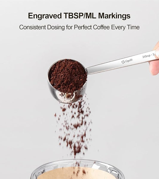 Ugotit Coffee Scoop for Ground Coffee 2 Tbsp- 304 Stainless Steel Long Handled Measuring Spoon for Coffee, Tea, Sugar & Spices, Durable & Dishwasher Safe