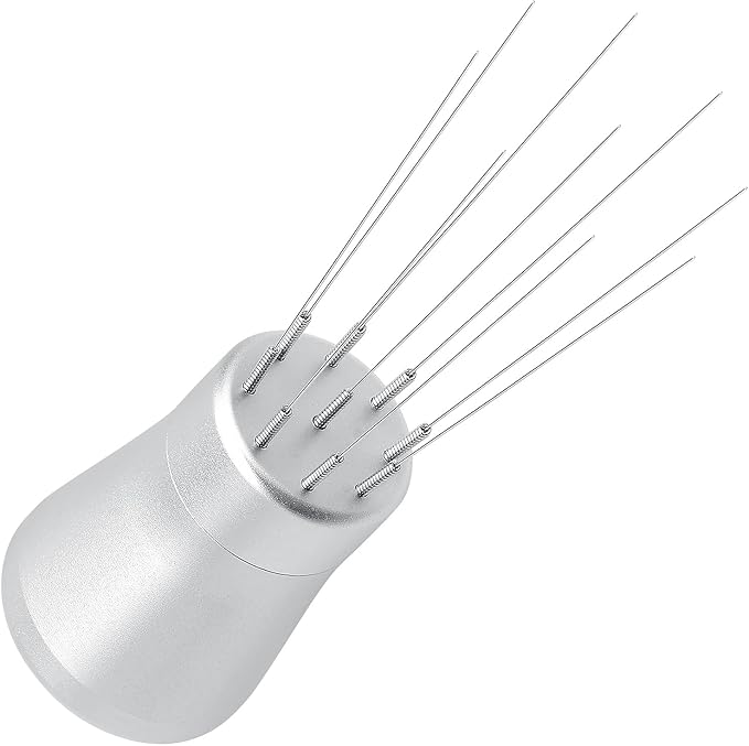 Normcore WDT Tool V2.1 with Stand, 9 Prong 0.23mm Espresso Distribution Tool, Weiss Distribution Technique, Magnetic Coffee Stirrer with 16 Extra Needles, Silver