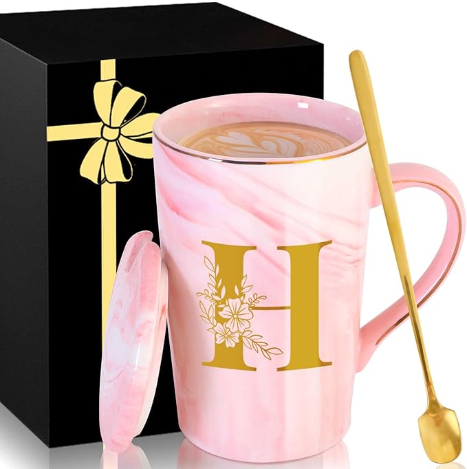Personalized Ceramic Coffee Mug with Lid Tea Cup Brides Gifts for Her Wedding Day Bridal Shower Bachelorette Party Engaged Engagement Cute Personalized Unique Cool Special Customized Best Present,H