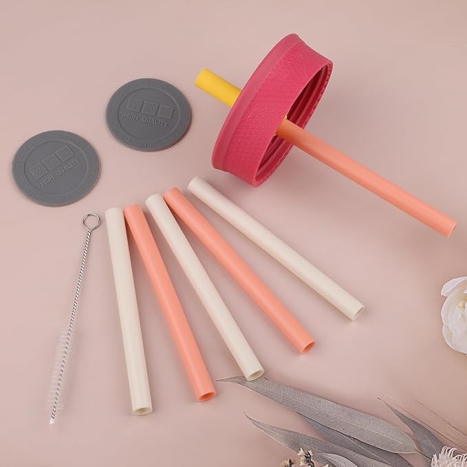 Replacement Straws Compatible with Owala Kids Insulation Stainless Steel Tumbler 12 Oz And 15 Oz Plastic Water Bottle- 6 Straws,2 Rubber Bottoms,1 Cleaning Brush.