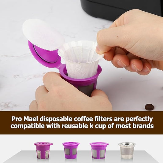 Pro Mael Disposable K Cup Filters with Lid, Coffee Filter Paper for Keurig Brewers Single Serve 1.0 and 2.0, Use with Reusable K Cup Pods, White (100-Count)