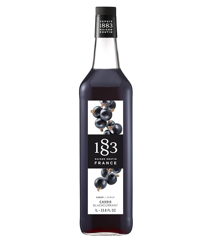 1883 Blackcurrant Syrup for Drinks, Made in France, 1 Liter Glass Bottle