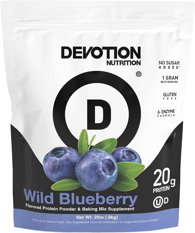 Devotion Nutrition Protein Powder Wild Blueberry – 20g Whey Isolate & Casein Protein Blend – No Added Sugar, Low Carb, Gluten-Free, Keto-Friendly, 1g MCT, Kosher – 2lb Pouch