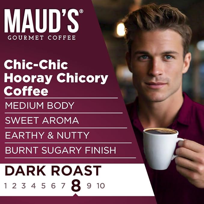 Maud's Chicory Flavored Coffee Pods, 18 ct, Dark Roast Flavored Coffee in Single Serve Pods – 100% Arabica Beans, Compatible with Keurig K Cups Maker