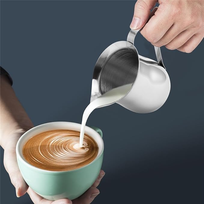 KEILEOHO 16 Pieces 3oz Mini Stainless Steel Pitcher, Stainless Steel Bell Creamer, Bell Shaped Creamer with Handle, Small Metal Pitcher for Serving Cream, Milk, Coffee