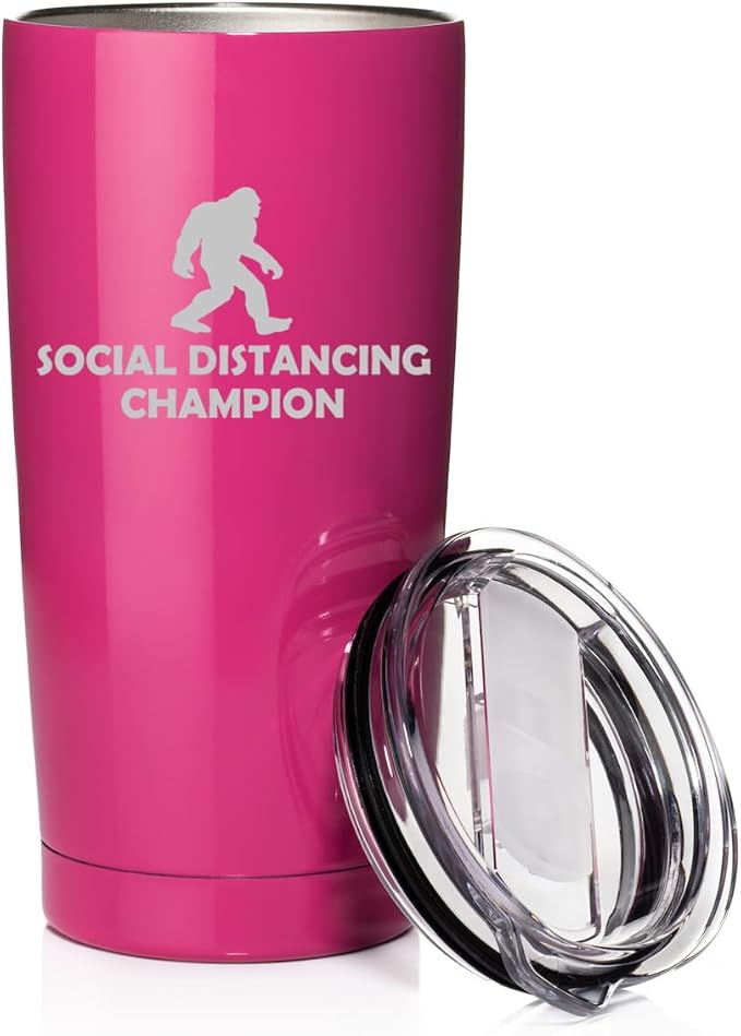 Smooth Body Tumbler Stainless Steel Vacuum Insulated Travel Mug Cup Gift Social Distancing Champion Bigfoot Sasquatch (Hot Pink, 20 oz)
