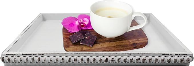 Hodeframe12x16 Rectangular Decorative Tray for Coffee Table: White Wood Butler Serving Tray Candle Holder Trays Vintage Centerpiece Farmhouse Ottoman Tray for Decor Countertop Home Decor Accessories