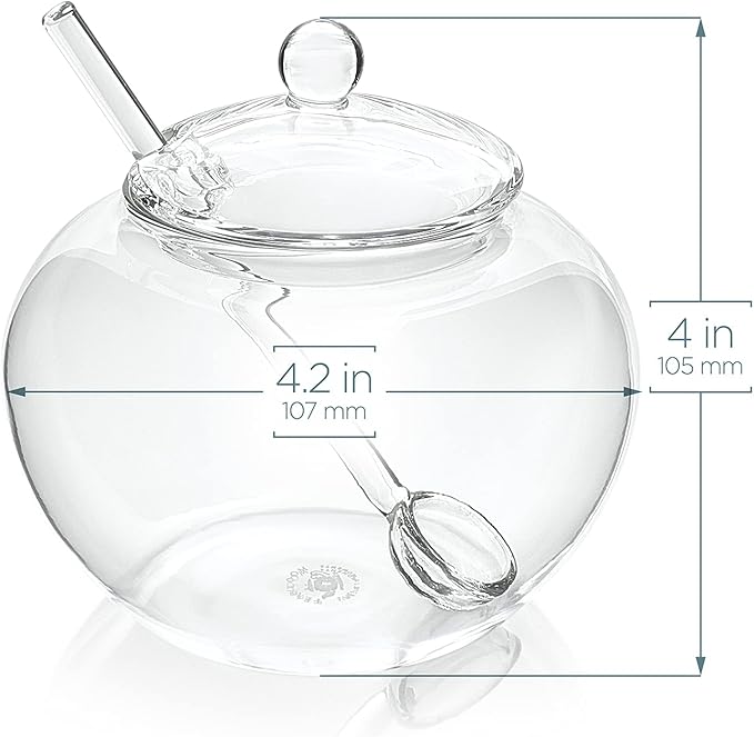 Teabloom Stain-free & Odor-free Borosilicate Glass Sugar and Creamer Set - Tea or Coffee Serving Set Includes Cream Pitcher, Sugar Bowl with Lid and Spoon (Serves up to 5-6 People)