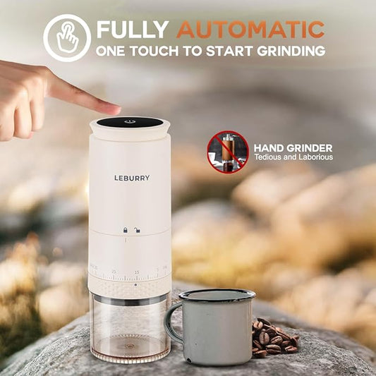 LEBURRY Burr Coffee Grinder - Portable Espresso Grinder with Stainless Steel Conical Mill for Travel, Camping - Cordless/Rechargeable Electric Coffee Bean Grinders with 38 Adjustable Grind Settings