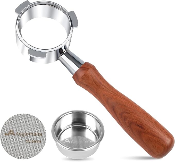 54mm Bottomless Portafilter with Stainless Steel Filter Holder & Basket - 3-Ear Espresso Filter for Breville Barista Express (BES870/878/875/840/Duo-Temp Pro) - Durable Solid Wood Handle –by Aeglemana