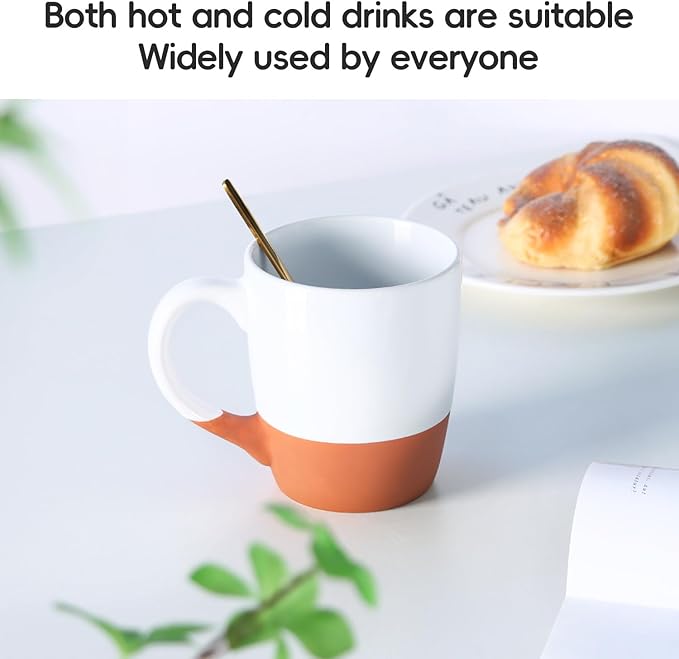 Smilatte 20 OZ Large Coffee Mug, Nice Ceramic Boss Tea Cup with Big Handle for Dad Men Women, Unique Style For Any Kitchen, White-Brown