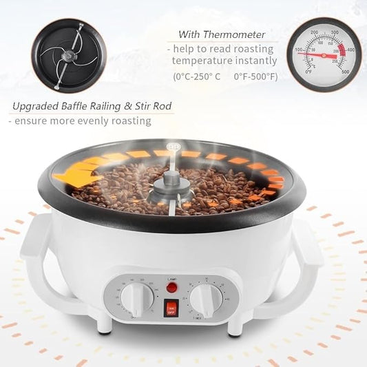 750g Coffee Roaster Machine for Home Use,1200W Non-stick Pan Multifunctional Electric Coffee Bean Roaster,Thermometer+Timer+Temperature Adjustment,Upgraded Cross Stirring Rod,for Peanut Nuts(110V)