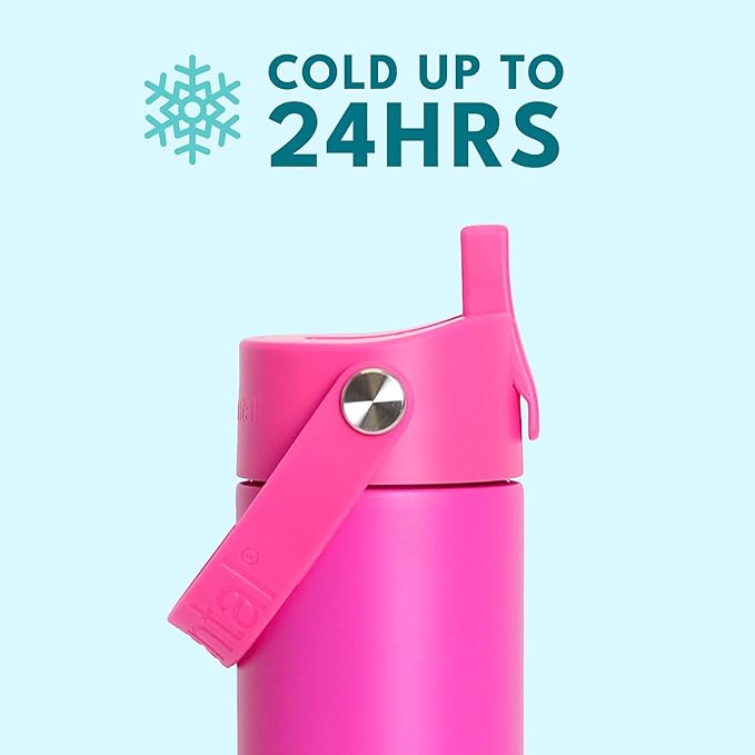 Elemental 24oz Insulated Water Bottle with Straw - 100% Leak-Proof Stainless Steel Core Water Bottles for Travel, Sports and Gym - Double Wall Insulation & BPA Free - Hot Pink