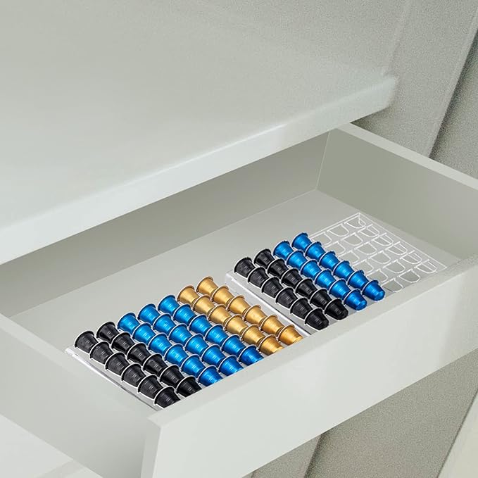 SUMERFLOS Coffee Pod Storage Organizer Tray Drawer, Holds 42 Capsules Compatible with Nespresso original pods Insert for Kitchen Home Office Capsule Drawer Capsule Holder and Organizer - Clear