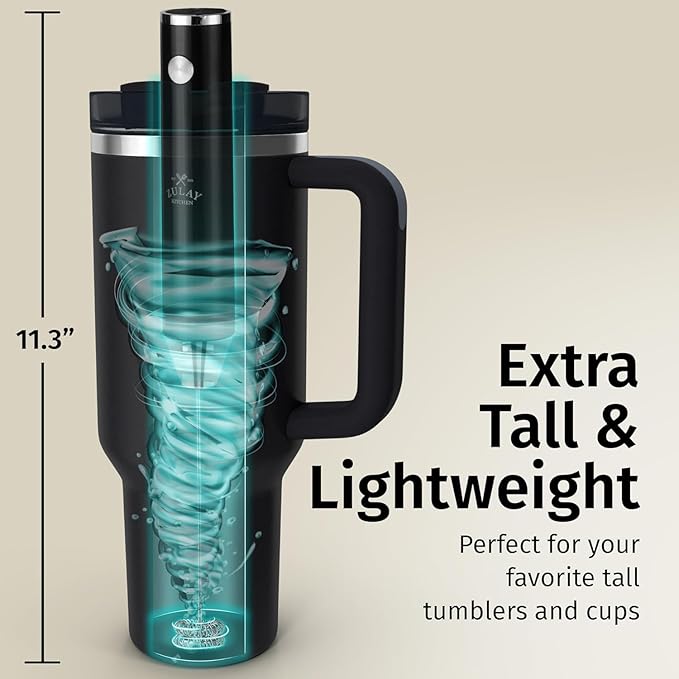 Zulay Kitchen Rechargeable Milk Frother Handheld Lux - Powerful 2-Speed Motor, Waterproof, 2000mAh Battery - Drink Mixer for Latte, Cappuccino, Matcha & Protein Powder - Obsidian Black