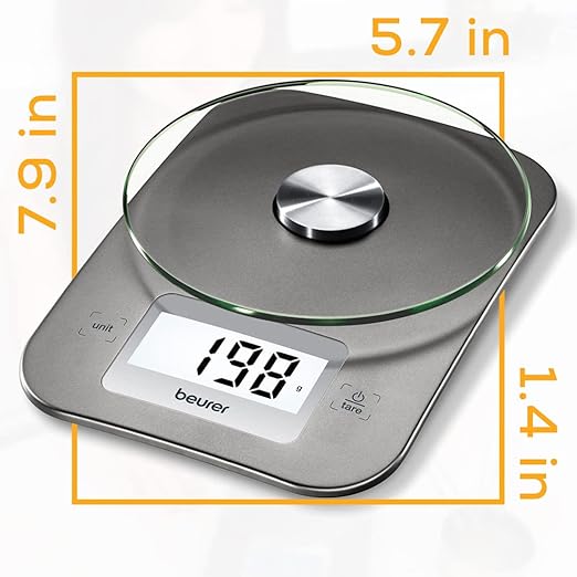 Beurer KS26 Kitchen Scale High Accuracy Digital Food Scales Weight Grams and Oz, 11 lbs Capacity, LCD Display, for Baking, Cooking, Meal Prep, Keto, Coffee Beans and More