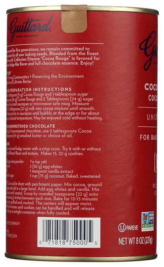 E Guittard Cocoa Powder, Unsweetened Rouge Red Dutch Process Cocoa, Two (2) 8oz Cans