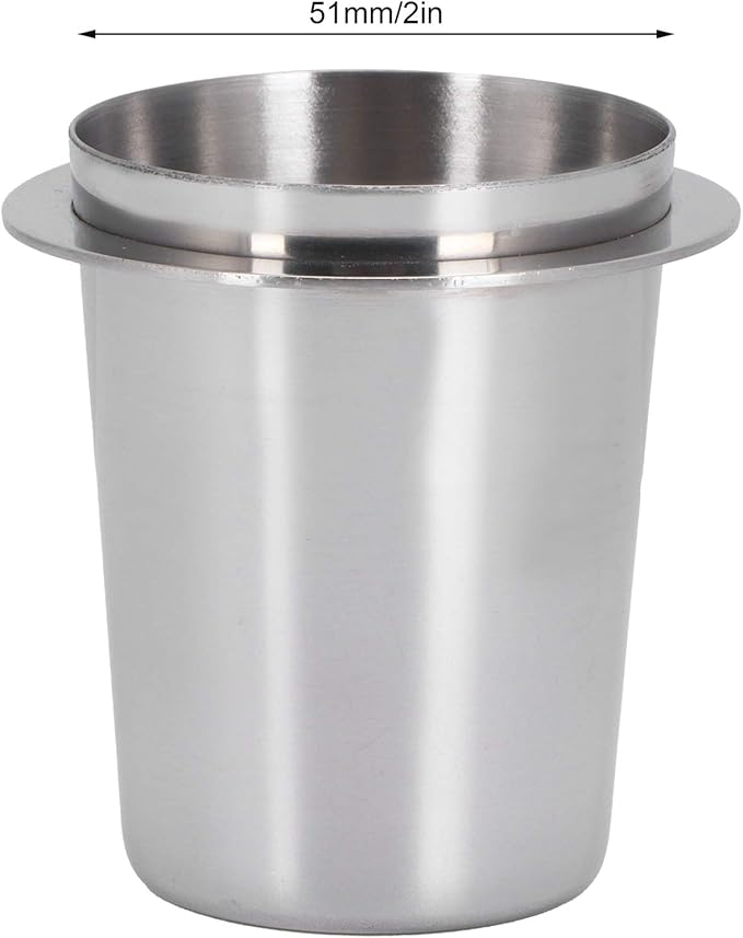 Fdit Stainless Steel Dosing Cup, 51mm Coffee Powder Feeder Mug for Espresso Machine Silver Coffee Dosing Cup for Home Coffee Shop Use