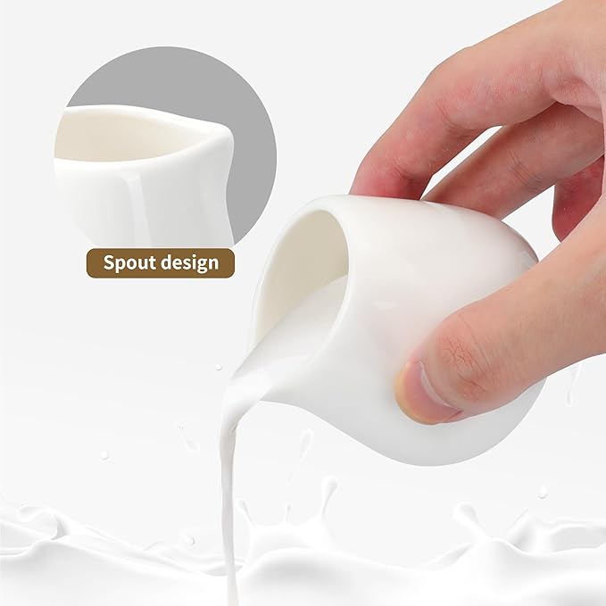 12PCS Mini Ceramic Creamer, 3 OZ Small Porcelain Creamer Pitcher, Small Syrup Pitcher, Coffee Creamer Pitcher, Creamer Dispenser, White Ceramic Pitcher for Coffee Tea Milk Sauce